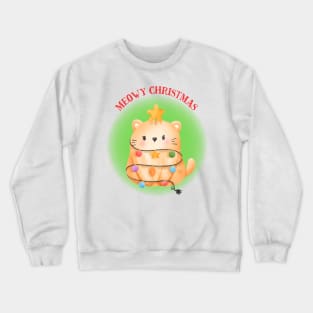 Cute Watercolor Cat Tangled in Christmas Lights Crewneck Sweatshirt